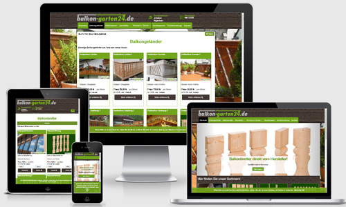 Webshop balkon-garten24.de Für den Holzbalkon- und Balkonbretter- Händler balkon-garten24.de haben wir einen Webshop im responsive Design erstellt, in dem Artikel und Bestellungen über unser Shopsystem 4U-Shop ganz einfach abgewickelt werden können.